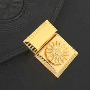 美品 ヴェルサーチ ヴィンテージ サンバースト レザー ブラック ビジネスバッグ ハンドバッグ 黒 0598【中古】Versace