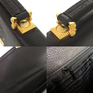 美品 ヴェルサーチ ヴィンテージ サンバースト レザー ブラック ビジネスバッグ ハンドバッグ 黒 0598【中古】Versace