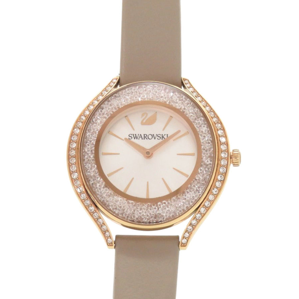 新品同様 スワロフスキー クリスタルライン オーラ SS レザー ホワイト クオーツ 腕時計 0609【中古】SWAROVSKI