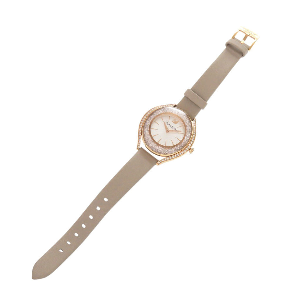 新品同様 スワロフスキー クリスタルライン オーラ SS レザー ホワイト クオーツ 腕時計 0609【中古】SWAROVSKI
