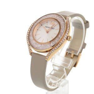 新品同様 スワロフスキー クリスタルライン オーラ SS レザー ホワイト クオーツ 腕時計 0609【中古】SWAROVSKI
