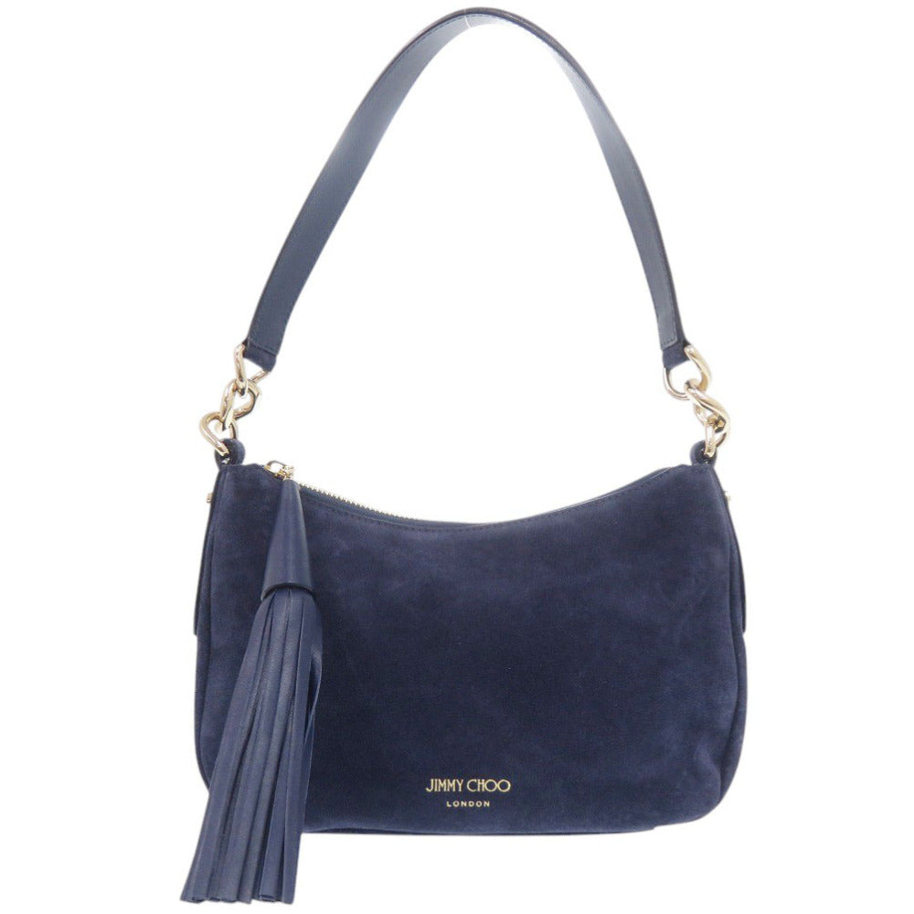 未使用 ジミーチュウ ATHINI スウェード ネイビー ショルダーバッグ 0644【中古】JIMMY CHOO