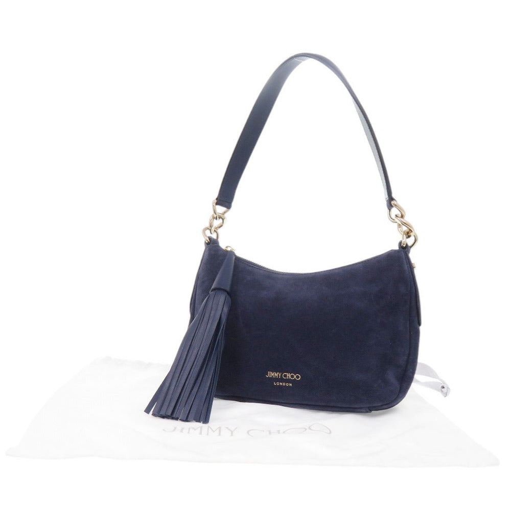未使用 ジミーチュウ ATHINI スウェード ネイビー ショルダーバッグ 0644【中古】JIMMY CHOO