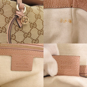 美品 グッチ 2WAY グッチシグネチャー ブリー 353120 GGキャンバス/レザー ベージュ/ピンク ハンドバッグ 0649【中古】GUCCI