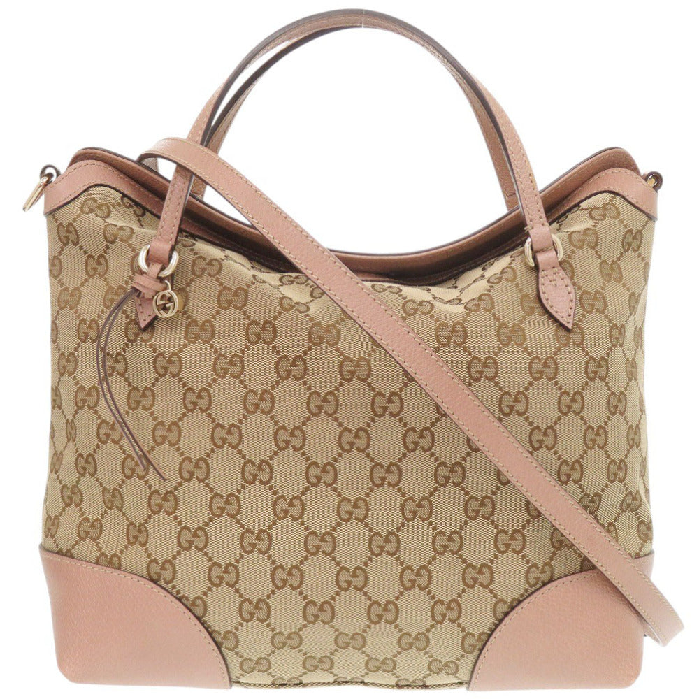 美品 グッチ 2WAY グッチシグネチャー ブリー 353120 GGキャンバス/レザー ベージュ/ピンク ハンドバッグ 0649【中古】GUCCI