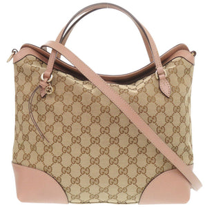 美品 グッチ 2WAY グッチシグネチャー ブリー 353120 GGキャンバス/レザー ベージュ/ピンク ハンドバッグ 0649【中古】GUCCI