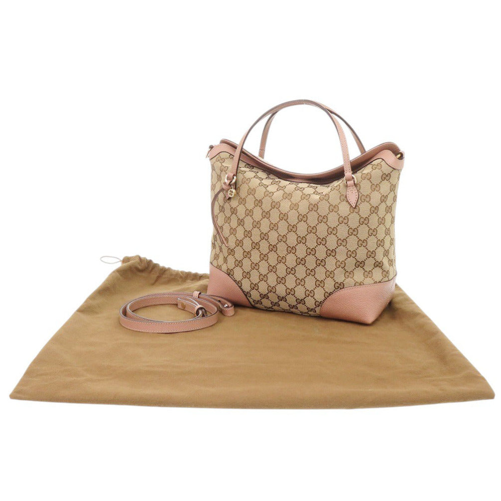 美品 グッチ 2WAY グッチシグネチャー ブリー 353120 GGキャンバス/レザー ベージュ/ピンク ハンドバッグ 0649【中古】GUCCI