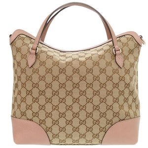 美品 グッチ 2WAY グッチシグネチャー ブリー 353120 GGキャンバス/レザー ベージュ/ピンク ハンドバッグ 0649【中古】GUCCI