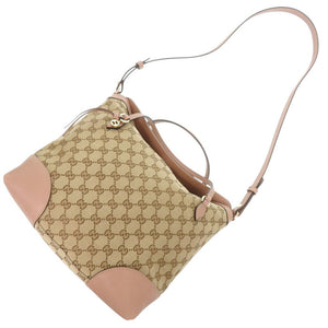 美品 グッチ 2WAY グッチシグネチャー ブリー 353120 GGキャンバス/レザー ベージュ/ピンク ハンドバッグ 0649【中古】GUCCI