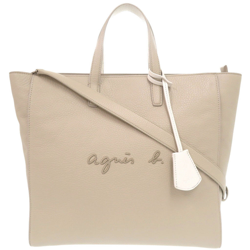 美品 アニエスベー レザー ベージュ 2WAY トートバッグ 0760【中古】agnes b.