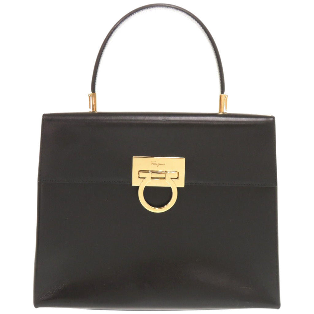 美品 サルヴァトーレフェラガモ ガンチーニ AF-21 8657 レザー ブラック ハンドバッグ 黒 0769【中古】Salvatore Ferragamo