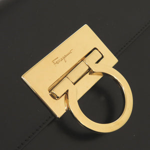 美品 サルヴァトーレフェラガモ ガンチーニ AF-21 8657 レザー ブラック ハンドバッグ 黒 0769【中古】Salvatore Ferragamo