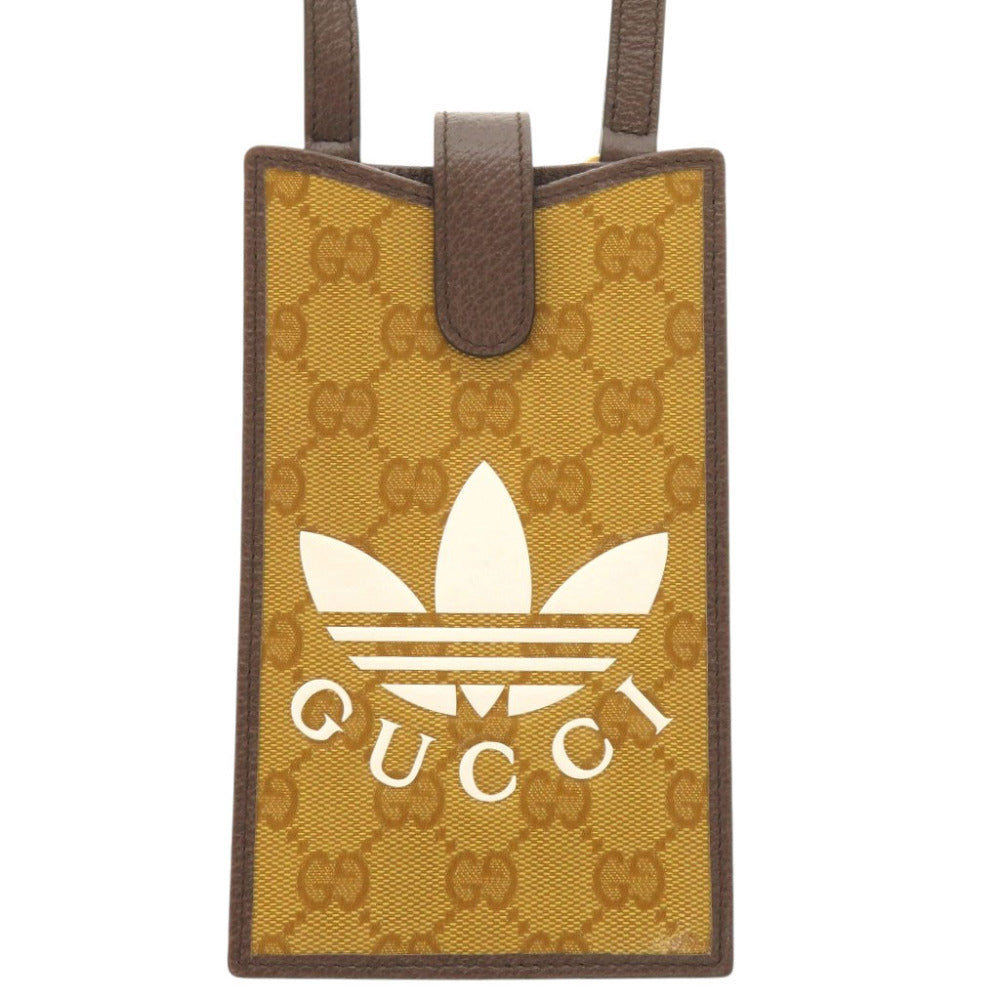 新品同様 グッチ × アディダス GGクリスタル レザー 702203 ブラウン フォンケース ショルダーバッグ 0859【中古】GUCCI