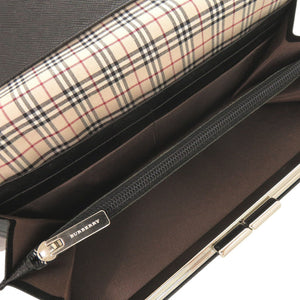 バーバリー がま口 レザー ブラック 長財布 黒 0867【中古】BURBERRY