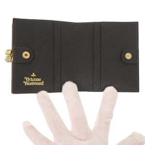 新品同様 ヴィヴィアンウエストウッド オーブ がま口 レザー ブラック 二つ折り財布 黒 0873【中古】Vivienne Westwood