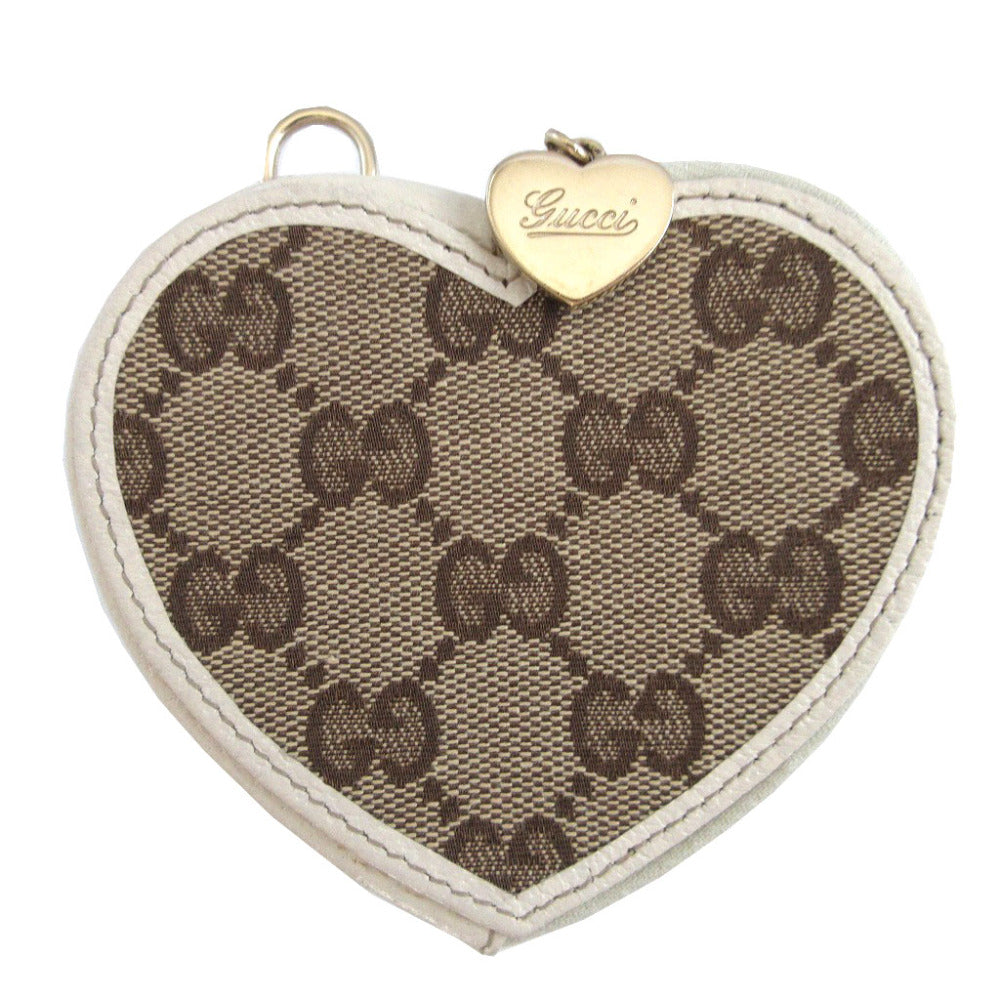 美品 グッチ ハート 152615 GGキャンバス レザー ベージュ アイボリー コインケース 財布 0874【中古】GUCCI