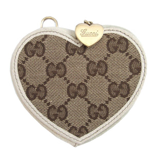 美品 グッチ ハート 152615 GGキャンバス レザー ベージュ アイボリー コインケース 財布 0874【中古】GUCCI