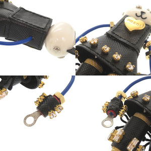 美品 プラダ キャット ロボット サフィアーノレザー メタル ブラック ホワイト キーホルダー チャーム 0905【中古】PRADA