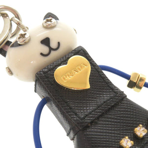 美品 プラダ キャット ロボット サフィアーノレザー メタル ブラック ホワイト キーホルダー チャーム 0905【中古】PRADA