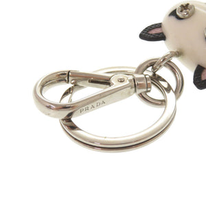 美品 プラダ キャット ロボット サフィアーノレザー メタル ブラック ホワイト キーホルダー チャーム 0905【中古】PRADA