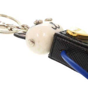 美品 プラダ キャット ロボット サフィアーノレザー メタル ブラック ホワイト キーホルダー チャーム 0905【中古】PRADA