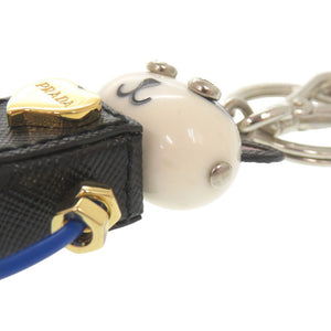 美品 プラダ キャット ロボット サフィアーノレザー メタル ブラック ホワイト キーホルダー チャーム 0905【中古】PRADA