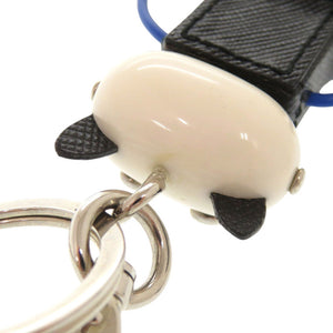 美品 プラダ キャット ロボット サフィアーノレザー メタル ブラック ホワイト キーホルダー チャーム 0905【中古】PRADA