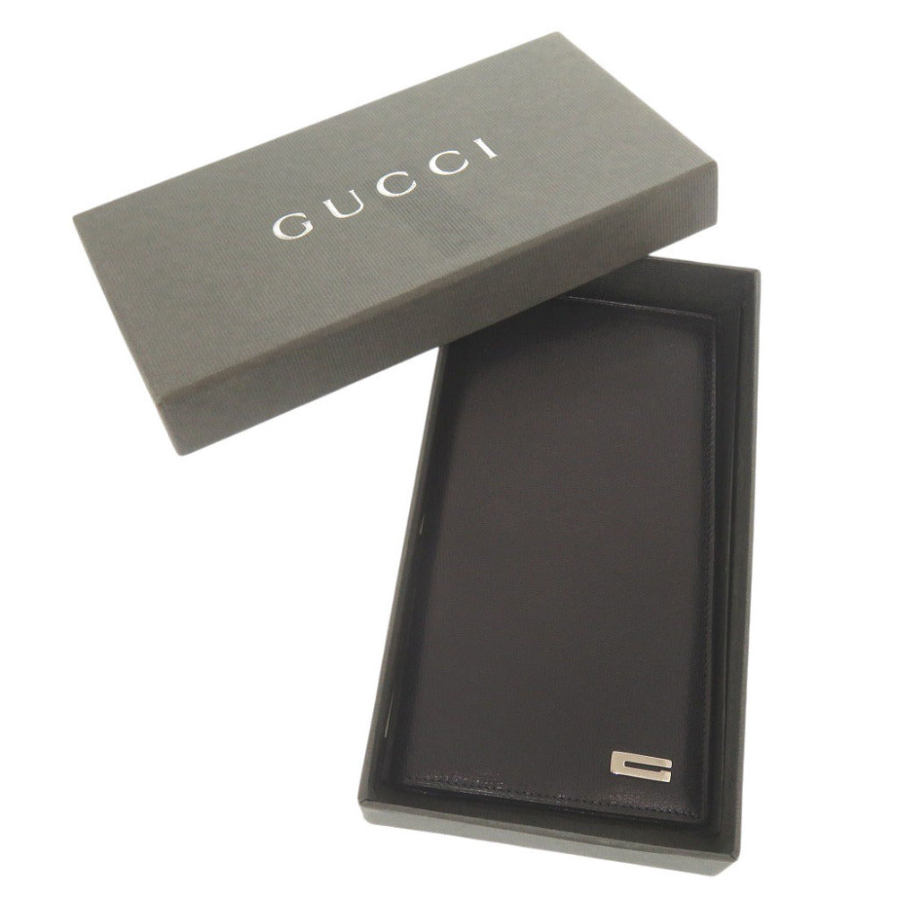 美品 グッチ ロゴ金具 レザー ブラック 札入れ 長財布 黒 0918【中古】GUCCI