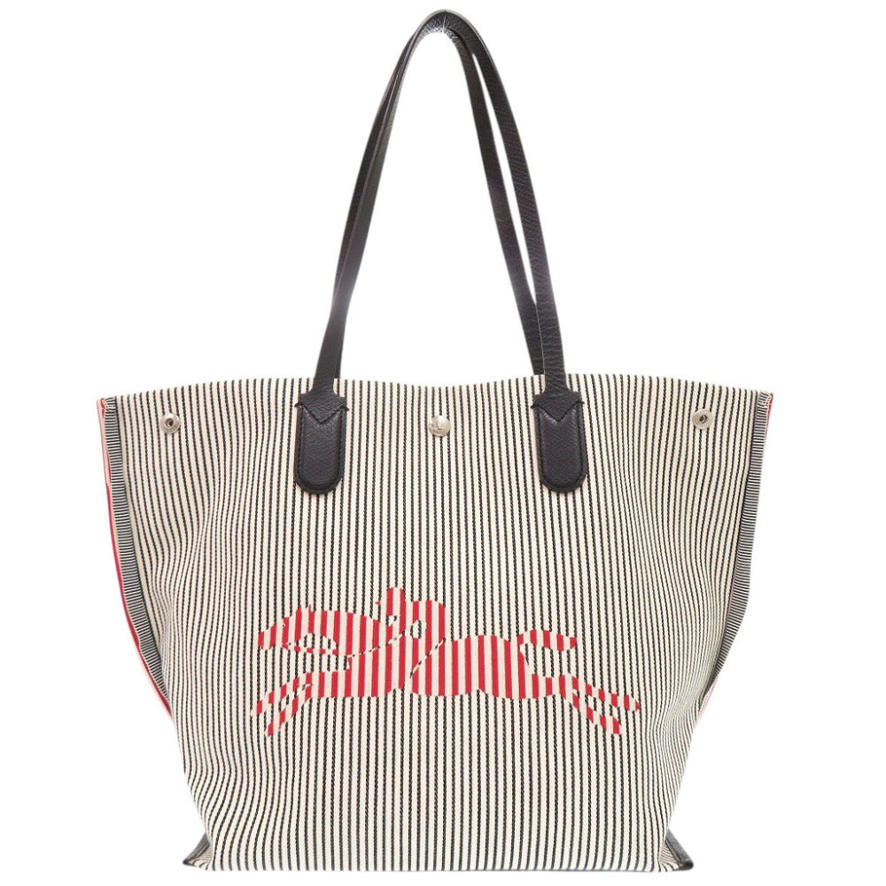 美品 ロンシャン ロゾ エッセンシャル レイエ キャンバス レザー アイボリー ブラック レッド トートバッグ 0944【中古】Longchamp