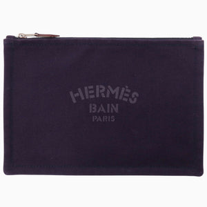 美品 エルメス フラットポーチPMコットンキャンバス パープル ポーチ 紫 1028【中古】HERMES