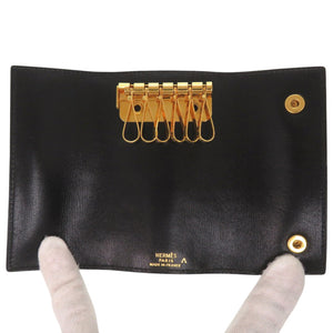 美品 エルメス セリエ エテュイクレ6 ポロサス シャイニーブラック 6連キーケース 黒 1045【中古】HERMES メンズ