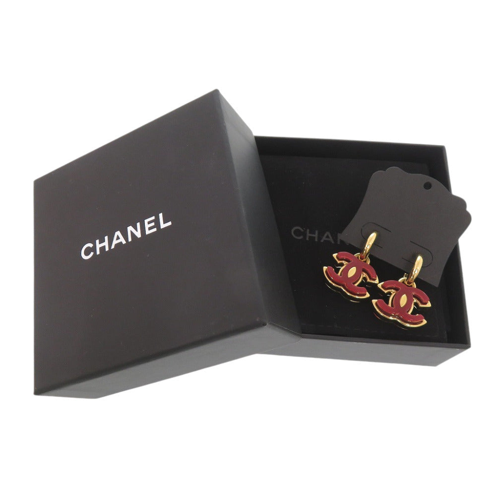 新品同様 シャネル ココマーク メタル レッド ゴールド ピアス 赤 1106【中古】CHANEL
