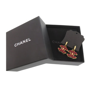 新品同様 シャネル ココマーク メタル レッド ゴールド ピアス 赤 1106【中古】CHANEL