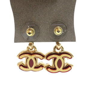 新品同様 シャネル ココマーク メタル レッド ゴールド ピアス 赤 1106【中古】CHANEL