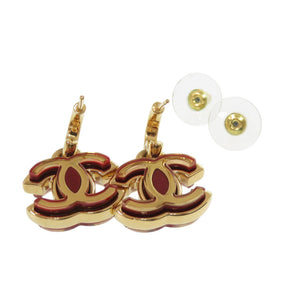 新品同様 シャネル ココマーク メタル レッド ゴールド ピアス 赤 1106【中古】CHANEL