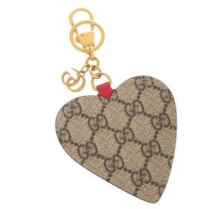 美品 グッチ ハートモチーフ GGスプリーム ベージュ レッド キーホルダー バッグチャーム 1130【中古】GUCCI