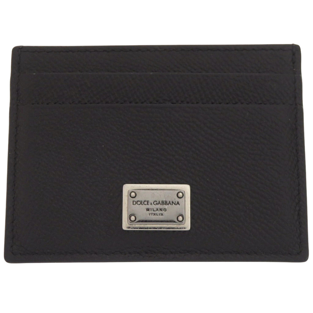 美品 ドルチェアンドガッバーナ ロゴプレート レザー ブラックカードケース 黒 1140【中古】DOLCE&GABBANA メンズ