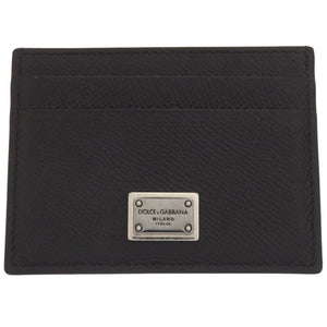 美品 ドルチェアンドガッバーナ ロゴプレート レザー ブラックカードケース 黒 1140【中古】DOLCE&GABBANA メンズ