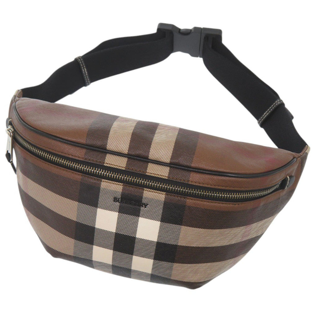 美品 バーバリー ミニ ケーソン バムバッグ PVC ブラウン ウエストバッグ 茶 1152【中古】BURBERRY メンズ