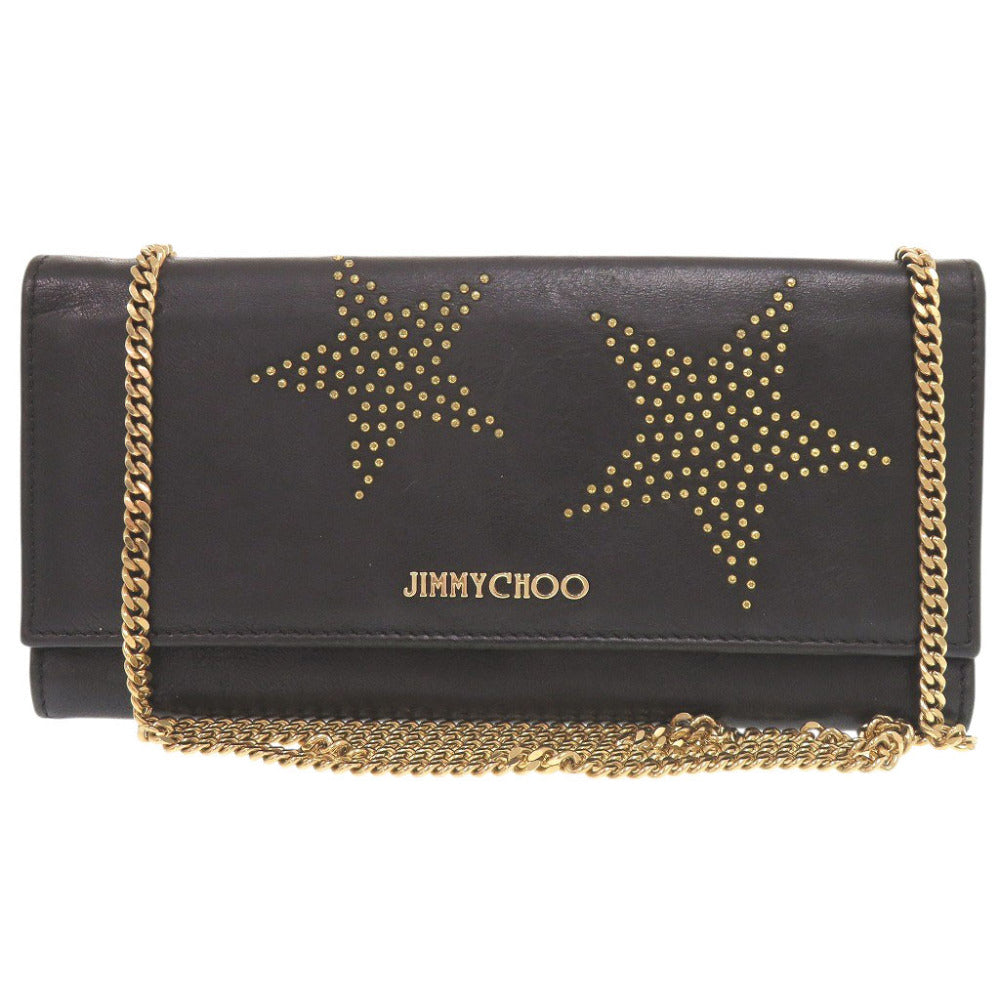 ジミーチュウ スタースタッズ レザー ブラック チェーンウォレット ショルダーバッグ 黒 1197【中古】JIMMY CHOO