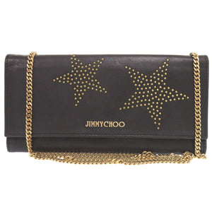 ジミーチュウ スタースタッズ レザー ブラック チェーンウォレット ショルダーバッグ 黒 1197【中古】JIMMY CHOO