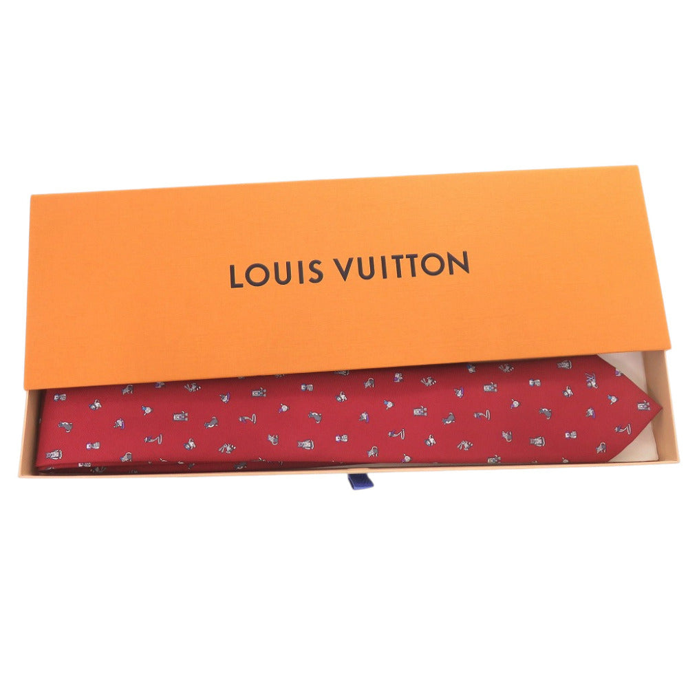 ルイ ヴィトン クラヴァット 7CM アニマル柄 M71025 シルク ボ ルドー ネクタイ 赤 LV 1199【中古】LOUIS VUITTON メンズ