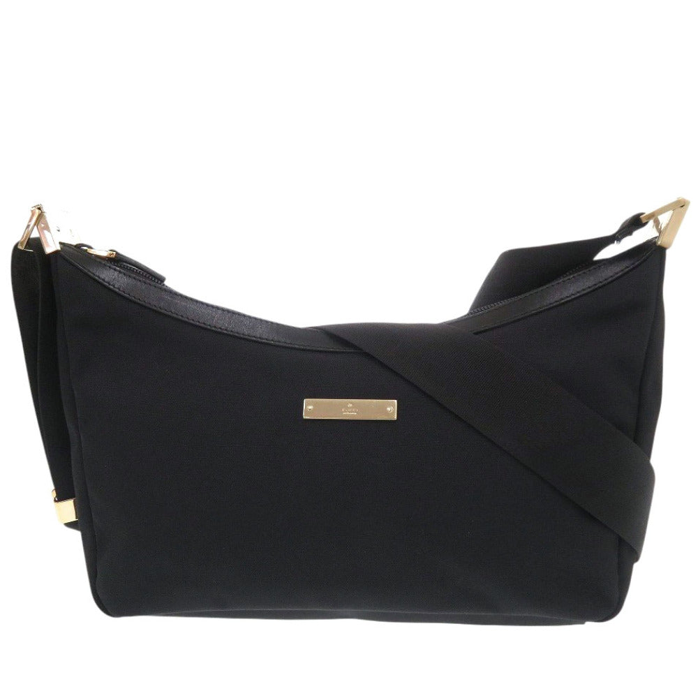 美品 グッチ 019 0433 ナイロンキャンバス ブラック ショルダーバッグ 黒 1255【中古】GUCCI