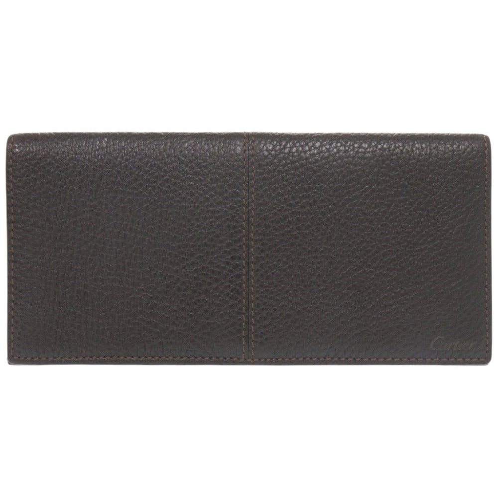 美品 カルティエ サドルステッチ レザー ダークブラウン 札入れ 長財布 1297【中古】CARTIER