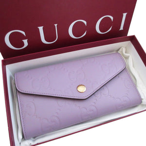 新品同様 グッチ ジャンボGG 861276 レザー ラベンダー 紫 2つ折り長財布 財布 1307【中古】GUCCI