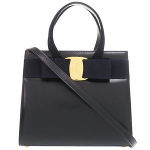 美品 サルヴァトーレフェラガモ ヴァラリボン BA214178 2WAY レザー ネイビー ハンドバッグ 1331【中古】Salvatore Ferragamo