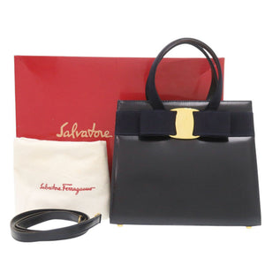 美品 サルヴァトーレフェラガモ ヴァラリボン BA214178 2WAY レザー ネイビー ハンドバッグ 1331【中古】Salvatore Ferragamo