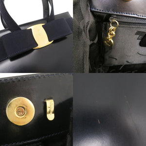 美品 サルヴァトーレフェラガモ ヴァラリボン BA214178 2WAY レザー ネイビー ハンドバッグ 1331【中古】Salvatore Ferragamo