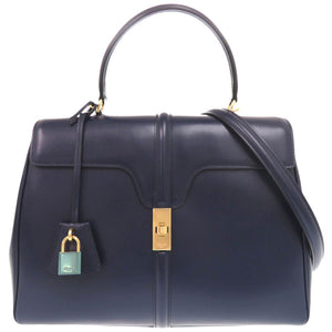 新品同様 セリーヌ 16セーズ ミディアム レザー ネイビー 2WAY ハンドバッグ ショルダーバッグ 1335【中古】CELINE