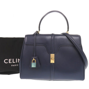 新品同様 セリーヌ 16セーズ ミディアム レザー ネイビー 2WAY ハンドバッグ ショルダーバッグ 1335【中古】CELINE